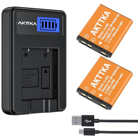 AKTTKA 2X Akku Li-40B Li-42B mit LCD USB Ladegerät für Li-40B Li-42B Fuji NP-45 Pentax D-Li63 Kodak Klic-7006 Fuji FinePix J10 J15 J100 J110w Black