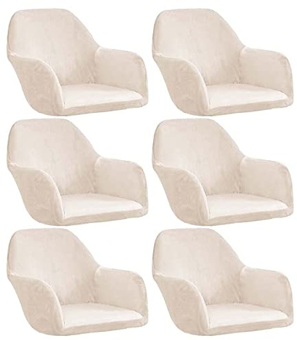 WJHDWYD Samt Sesselbezug Elastische Stuhlhussen mit Armlehnen Universal 1/2/4/6 Stück Stuhlhussen Sessel Schonbezug for Büro Esszimmer Küche Moderne(Beige Beige,6 pezzi)