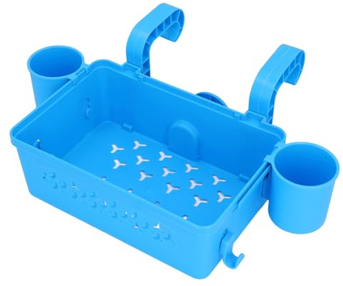 Cesta de almacenamiento para piscina con portavasos, plástico grueso, carga de 22 libras, cesta de almacenamiento para colgar en la piscina, para gafas, toallas, teléfonos (azul)
