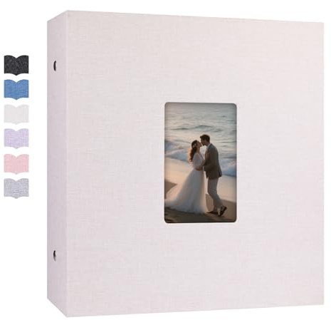 Ruibytree Großes Leinen Fotoalbum 10x15 cm für 1000 Fotos, Beige | Großformat (36 × 35 × 11 cm), DIY-Sichtfenster, Quer- & Hochformat, säurefreie Seiten, für 6x4 Zoll Fotos, Archivqualität