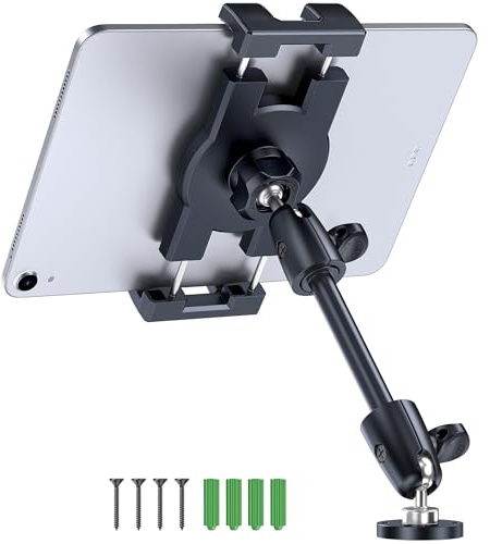 CreaDream Aluminum Tablet Mount for Truck, Tablet Holder for Car, Angle Adjustable with Drill Base, iPad Car Holder for Dashboard, Wall, Boat, Vehicle, Compatible with 4.7-13 Tablets, iPads, Phones