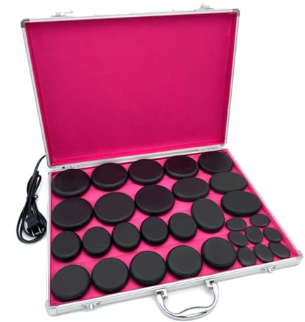 NEWFUN Hot Stone Massage kit Professionale, 30 Pietre da Massaggio Calde, Pietre da Massaggio Riscaldate Portatili per uso Domestico, Ideali per le Terme, i Massaggi e la Terapia di Rilassamento