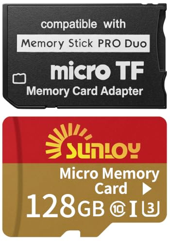 PSP Memory Stick Adapter with 128GB Micro SD Card, Micro SD/SDHC/SDXC to Memory Stick PRO Duo MagicGate Card Compatible with PlayStation Portable, Camera, Handycam, Smartphone, PSP 1000/2000/3000