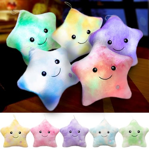 Kyduu Leuchtkissen, Kinder Leuchtender Stern Kissen led Leuchtend, Deko Sterne Kissen led, Dream Leuchtendes Bunte Stern Plüsch Deko Kissen (Bunt-Rosa)