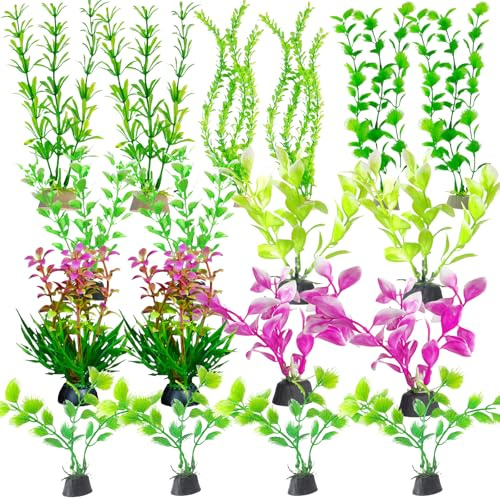 SSKHE Set da 18 Piante Finte Artificiali per Acquario in Plastica - Decorazioni Naturali per Acquario d'Acqua Dolce - Accessori per Vasca dei Pesci Rossi