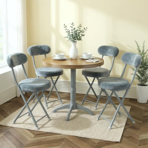 Meuble Cosy Lot de 4 Chaises Salle à Manger Pliante rembourrées en Fourrure, Pieds en Métal, Style Scandinave, Gris, 30x45x75cm