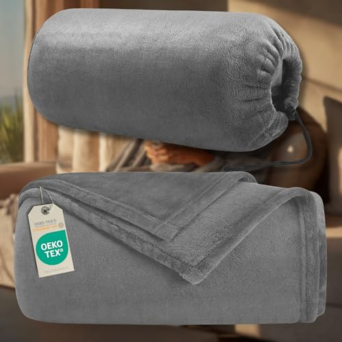 INSPINOVIA Kuscheldecke grau 150x200 cm 2in1 mit Tasche – Flauschige Microfaser Sofadecke & Tagesdecke | weiche Wohndecke | Fleecedecke | Wolldecke | Decke grau