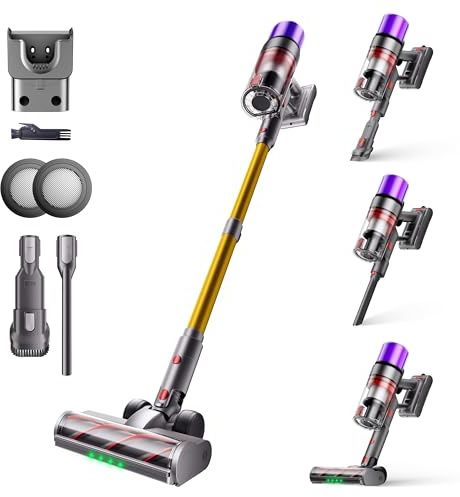 ISWEEPR X7 Aspirateur Balai sans Fil 55Kpa/600W/80Min, Aspirateur sans Fil Puissant avec Écran Intelligent, Brosse Anti-Emmêlement, Recharge Murale, pour Tapis, Poils Animaux, Sols Durs et Voiture