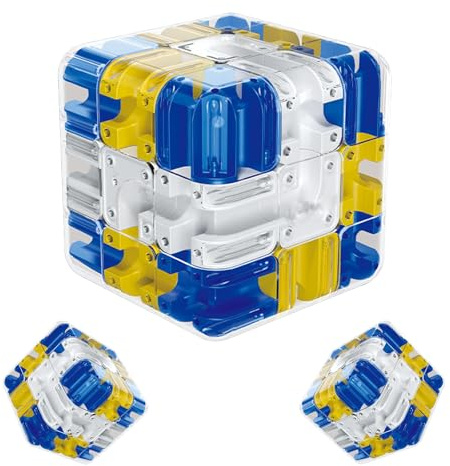 Puzzle Labyrinth Würfel, Large Labyrinth 3D Puzzle Maze Cube - Engaging Brain Teaser Toy, 2-In-1 Kugellabyrinth Zauberwürfel Spielzeug, Interaktives Würfel Labyrinthspiel Für Kinder Erwachsene (F)