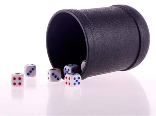 ROYJJ 1 Set PVC-Würfelbecher, Brettspiel, KTV, Pub, Party, Spielbox mit 5 Würfeln, schwarz
