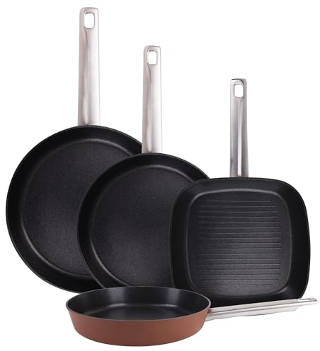 San Ignacio Juego de 3 Sartenes Ø24Ø28Ø30cm + Sartén Grill 24x24cm en Aluminio forjado AGROS