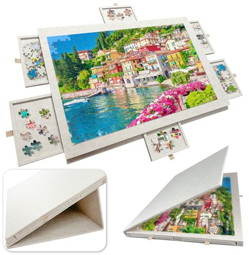 KEAGAN Felt Jigsaw Board for 1000 PCS, Foldable & Tilting, 6 Drawers | Felt Puzzle Board with 6 Sorting Drawers, Tilting Angles, Portable Puzzle Table, Foldable Storage & Non-Slip Surface