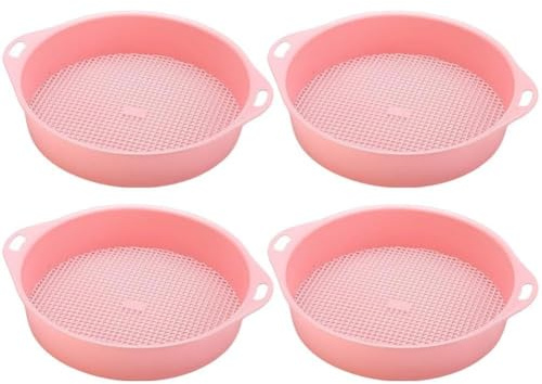 QOXEZY Paquete de 4 tamices de tierra portátiles para jardinería, sartén redonda de 3 mm para compost, tierra para macetas y preparación de bonsái, para material de polipropileno duradero, azul/rosa