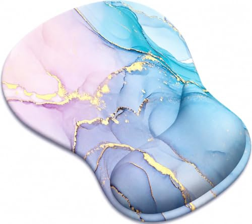 Giecy Mouse Pad with Gel Wrist Rest, Ergonomic Comfortable Computer Wrist Support for Laptop, Pain Relief Mousepad with Non-Slip PU Base for Office & Home (Pink&Blue Marble)