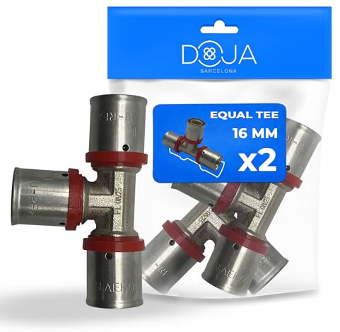 DOJA Barcelona T-Stück Mehrschichtverbundrohr Robust - 16mm - 2er-Pack - Mehrschichtrohr T-Stück für Einfach Installation, Gute Passform, Mehrschichtverbinder TE für Pressfitting Sanitär Heizung