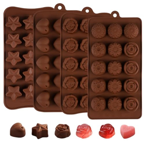 6 Stück 3D Schokoladenform Silikon, 4 Formen Pralinenform Silikon Antihaftbeschichtet Blumen-Silikonformen Süßigkeitenformen für Herstellung Schokolade, Kuchen, Gelee, Dome-Mousse, Süßigkeiten