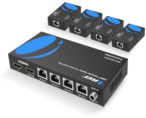 OREI 1080p 1×4 HDMI™ Extender Splitter (Loop) – HDCP 1.4, 230ft over Cat6/7, PoC, EDID Management, HDMI Loop-Out (HD14-EX132-K)