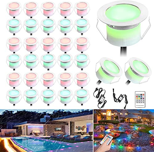 SUBOSI 30er Set Led Einbaustrahler rgb Treppen LED Bodenstrahler Terrassenbeleuchtung Bodeneinbauleuchten Aussen 0.5W Ø45mm IP67 Wasserdicht Terrasse Küche Garten Led Lampe