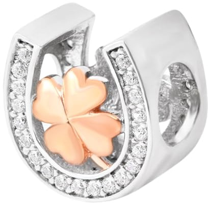 Hufeisen-Anhänger aus 925er-Sterlingsilber, Rotgold, Liebe, Glücksbringer, klarer Stein, Stern-Anhänger für Pandora-Charm-Armband
