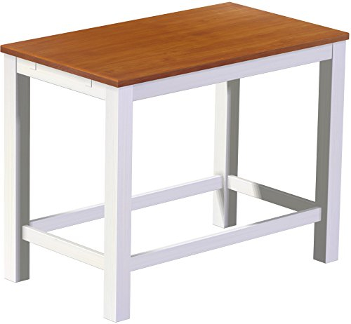 Hochtisch Rio Classico 140x80 cm Kirschbaum Weiß mit Fußleisten Bartisch Holz Tisch Pinie Massivholz Stehtisch Bistrotisch Tresen Bar Thekentisch Echtholz Größe und Farbe wählbar Brasilmöbel