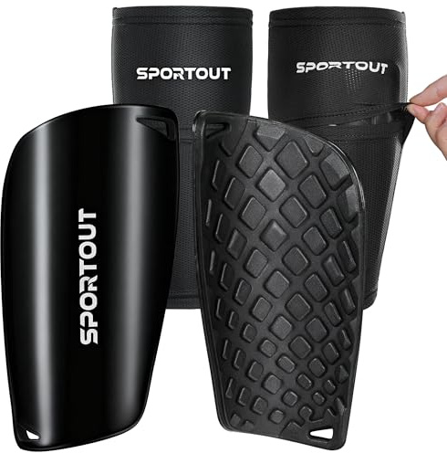 Sportout Soccer Shin Guards - Shin Guards Soccer Kids Youth Adult Protective Shin Pads with Sleeves and Insert Pocket for Boys Girls for Age 4-6, 6-8, 8-10,10-12,12-14,14-Adult (Black-1, M)