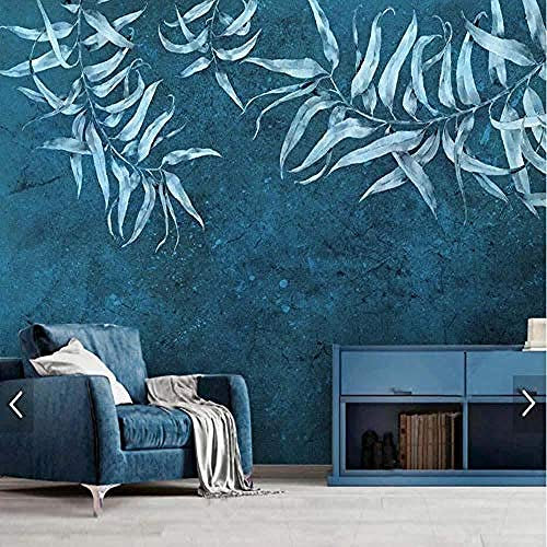 ZZXIAO Dark Blue Leaves Wallpaper Mural Background Wall Papers 3D Printed Photo Wallpapers Wallpaper Grey Wall Sticker Border Living Room for Bedroom Rose Blue Mural Kids Rose Gold purple-430cm×300cm