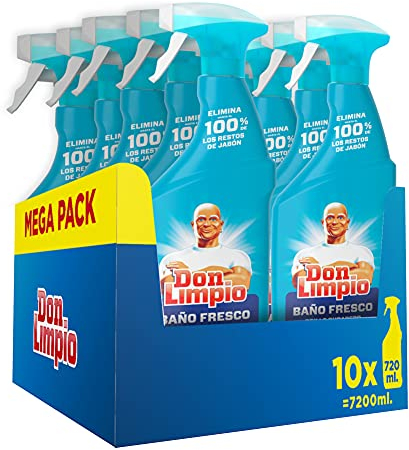 Don Limpio Baño, Detergente en Spray, 7.2 L (10 x 720 ml), Elimina el 100 % de los Restos de Jabón, Aroma Fresco, Mega Pack