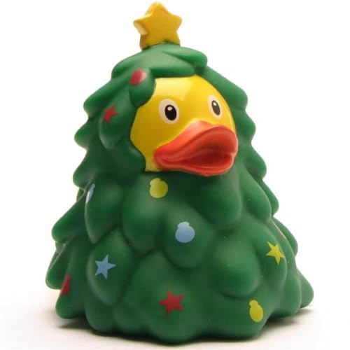 Badeente Weihnachtsbaum I Quietscheente Tannenbaum I Quietscheentchen Weihnachten I L: 8,5 cm I inkl. Gummienten-Schlüsselanhänger im Set I Geschenk Weihnachten I Geschenk Nikolaus I Adventskalender