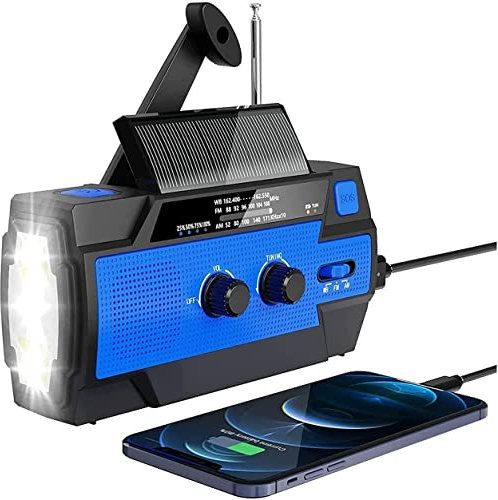NCRD Emergency Solar Hand Crank Radio,AM/FM Weather Emergency Radio with Flashlight,Reading Lamp,Phone Charger
