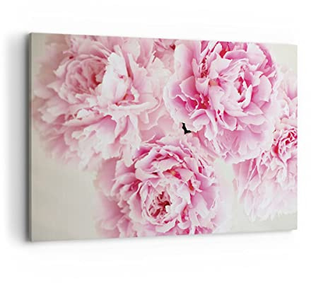 ARTTOR Leinwandbild 100x70cm Wandbild Botanik Blumen - 4961 | Pfingstrosen Strauß Groß Wanddekoration Wohnzimmer Schlafzimmer Küche Wanddeko Wand Kunstdruck Wandkunst Wall Decor ARTTOR