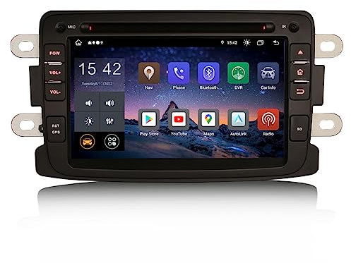 Erisin 8 Inch 8-Core 4GB+64GB Qualcomm Android 14 Car Stereo Bluetooth with Sat Nav for Dacia Sandero Duster Logan Dokker Lodgy Renault Captur Wireless CarPlay Android Auto DSP DAB+ WIFI 4G DVR USB