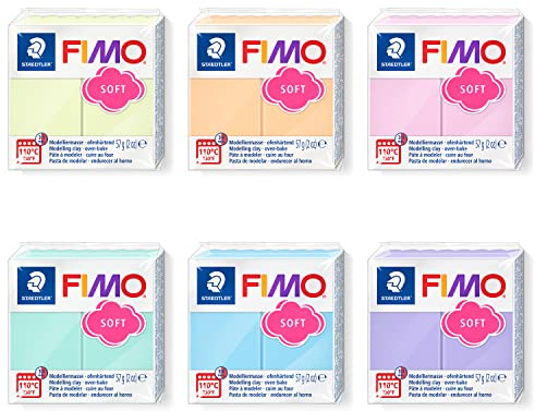 Staedtler 8020-PX FIMO Effect modelleringsmassa, 6 block i pastellfärger på 57 g vardera, smidig, ugnshärdande lera för pyssel och modellering av smycken och dekorativa tillbehör, flerfärgad