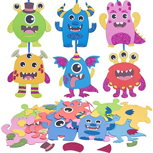 LAMEK 12 Monster Bastelsets Kinder Halloween Kreativsets zum Basteln Kreative Kunsthandwerk Bastelhandwerk mit Moosgummi Aufkleber für Jungen Mädchen Halloweenzeit Karneval Geburtstag