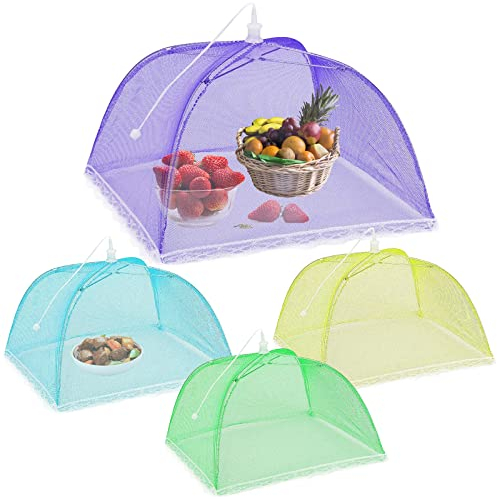 4Pcs Cloche Alimentaire, Cloche Alimentaire Pliable Anti-mouche Pop-up en Maille, Couvercle de Nourriture Pliant Tente Parapluie Anti-moustiques Anti-Insectes Protection pour Pique-Nique Barbecue 43cm