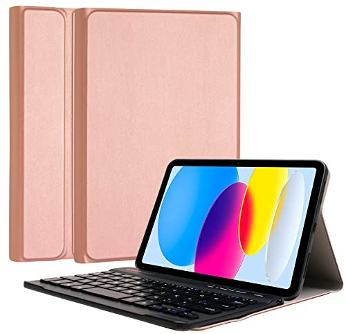TECHGEAR Tangentbordsfodralet passar nya iPad 10 10,9 tum (2022, 10:e generationen) STRIKE FOLIO PU-läderstativfodral med avtagbart Bluetooth trådlöst brittiskt QWERTY-tangentbord (roséguld)