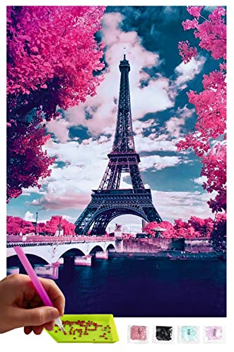 MISHBAY Diamond Painting Erwachsene Eifelturm - 30x40cm - Diamant Painting Bilder - DIY Strass Mosaikbild mit Hochwertiger Leinwand - Kreatives Hobb