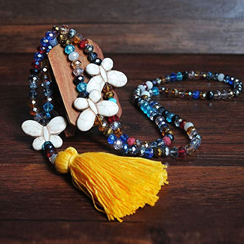 LUMoony 1Pcs 81cm Böhmen Halskett Bunt Kristall Bead Schnur Kette Lange Damen-Halskette Mit Quaste AnhängerKopfschmuck Geschenk Party Zubehör Pullover Kette Anhänger Modeschmuck