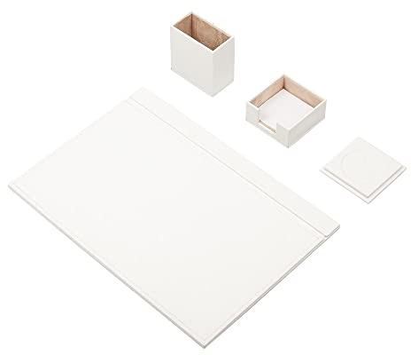 Schreibtisch-Set aus weißem Leder – Schreibtischunterlage – Notizpapierhalter – Stifthalter – Lederuntersetzer – Schreibtischzubehör – Schreibtisch-Organizer – weiß (4PCS)