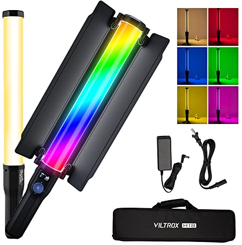 VILTROX H18 Handheld RGB Light Wand LED Video Light Stick with APP Control & Barndoor 360°Full Color 18W Dimmable 2800K~6800K CRI95+ Photography Tube Lights with 26 Preset Scenes 2500mAh Battery