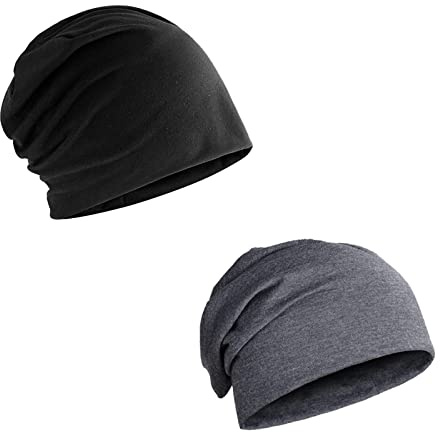 2Pcs Gorro Slouch Beanie para Hombre y Mujer Gorros de Punto Unisex Ligero Fina Invierno Verano Sombrero Transpirable Elástico para Running Dormir