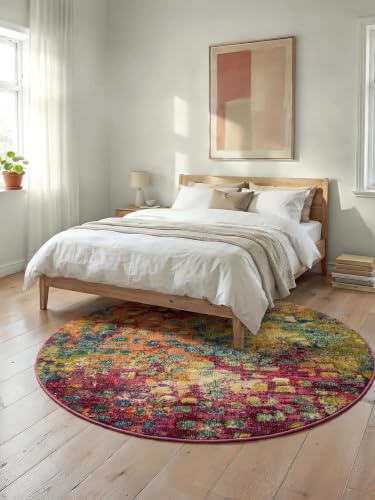 benuta Nest Vintage Teppich Casa - Mehrfarbig 120 cm rund - Teppich für Wohnzimmer, Schlafzimmer und Flur - Pflegeleicht - Fußbodenheizung Geeignet