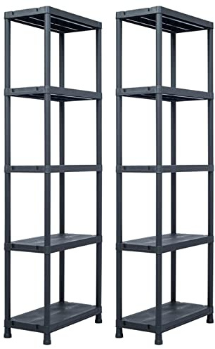 Homgoday Regal 2 Stück 125 kg 60 x 30 x 180 cm schwarz aus Kunststoff Regal Lagerregal Garage Regal Kellerregal robust