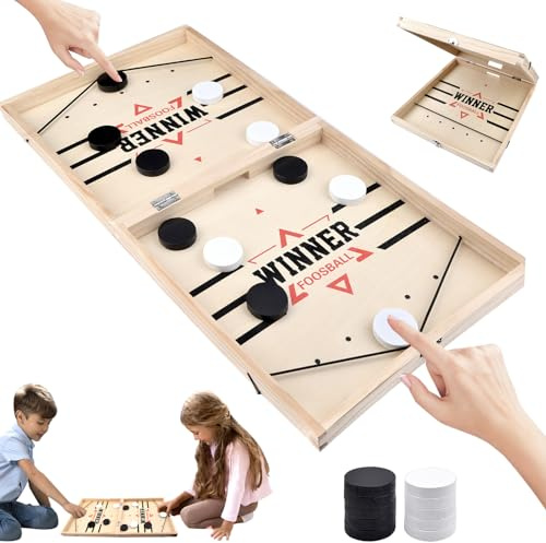Picrik Fast Sling Puck Game, Slingshot Hockey Game, 2 in 1 Table Ice Hockey Winner Board Party Game Toy for Parent-Child Interactive Toy for Family Kids Adults