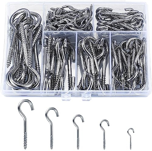 SZSLMY 115 Pcs Ceiling Screw Hooks, Metal Small Cup Hooks for Hanging Plants, Cups, Keys, Kitchen Cabinet Shelf, Silver