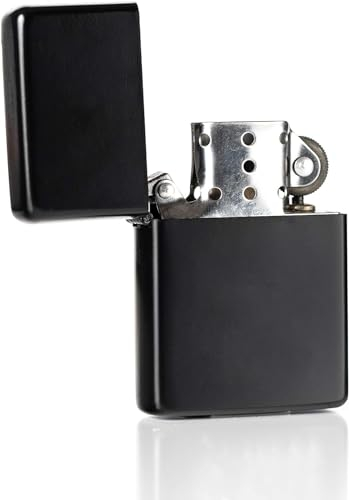 Sturmfeuerzeug Feuerzeug Taschenfeuerzeug Benzinfeuerzeug Metallfeuerzeug Lighter - Männer Geschenk - Outdoor - Camping - Geschenkidee-unbefüllt (schwarz matt)
