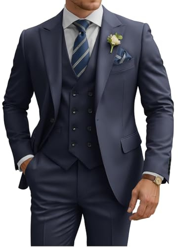 TIJOFA - Completo da Uomo a 3 Pezzi, Slim Fit, Giacca Doppio Petto, Perfetto per Matrimoni. Tuxedo Classico con Un Bottone, Ideale per Eventi Formali, Prom e cene Eleganti., Blu Navy, M
