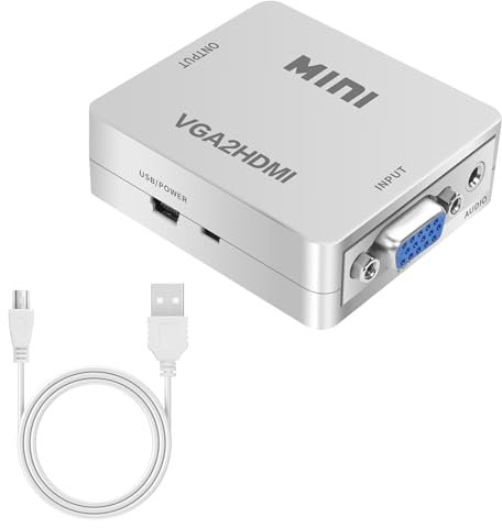 YAODHAOD Adattatore da VGA a HDMI singolo canale 1080P Mini Vga Adapter Box Steadily Convertire Full HD Audio Video Support HDTV PC, laptop, desktop, monitor, proiettore (convertitore VGA a HDMI)