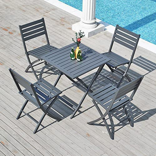 Gartentisch- und Stuhlset, Aluminium-Bistroset mit rundem Tisch, verdickte Schreibtischplatte, wetterfest, für Terrasse, Hinterhof, Poolrand (schwarz, 5 Stück)