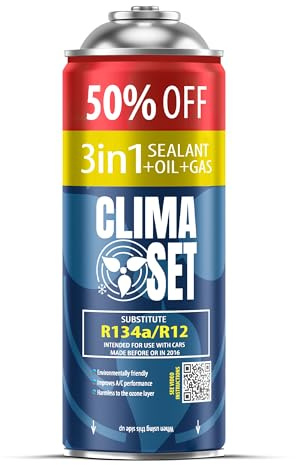 ClimaSet 3in1 R134a Kältemittel Ersatzgas - Kühlmittel Klima Auto mit Klima Dichtmittel und Öl - Gasflasche 1x235 g - Auto Klimaanlage Nachfüllset - Klimaanlage Wohnmobil - ECO