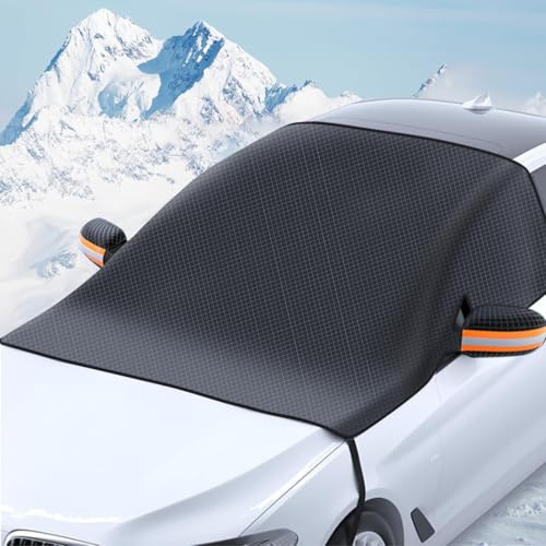 Orchideeknc Auto Winter Windschutzscheibenabdeckung, Faltbare Windschutzscheibenabdeckung mit 6 Kleinen Magneten und Spanngurten, Windschutzscheibenschutz gegen Schnee, EIS, Frost, Staub, Sonne